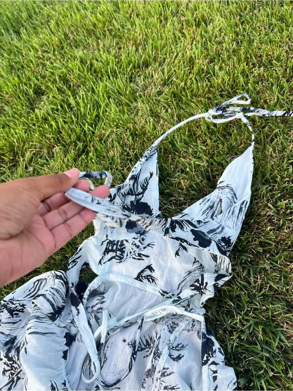Free People Mint and Black Botanical Print Maxi Dress